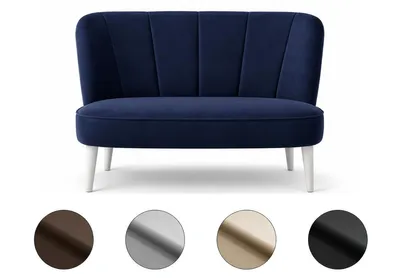 Zdjęcie produktu dla Sofa 2-osobowa RETRO 130x70 cm – sofa wypoczynkowa, mini sofa, sofa do salonu – białe nogi – ciemnoniebieski welur