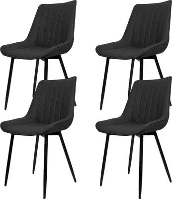Produktbild von 4er Set Esszimmerstühle Küchenstuhl Polsterstuhl mit Rückenlehne, aus Kunstleder, Metallbeine, Schwarz