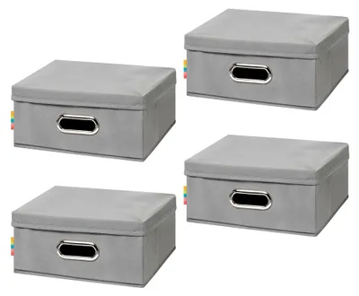Produktbild von 4er Set | MIA Aufbewahrungsbox halbhoch mit Deckel | Korb für Würfelregal Kallax | Aufbewahrung Schlafzimmer, Bad, Büro | Einsatz Schubladentrenner | 28x28x14 cm | Grau
