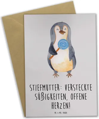 Produktbild von Mr. & Mrs. Panda Klappkarte Stiefmutter Herzen - Grau Pastell - Geschenk, dankeskarten, Freude, glückwunschkarten, Herz, Stiefkind, Familie, einladungskarten, Bonusmutter