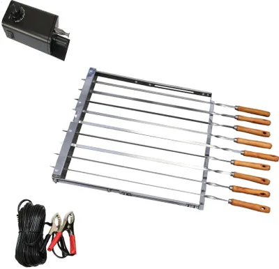 Produktbild von walexo Spießdreher 3-12V/10W (regelbar), incl. 9 Edelstahlspieße mit Holzgriff