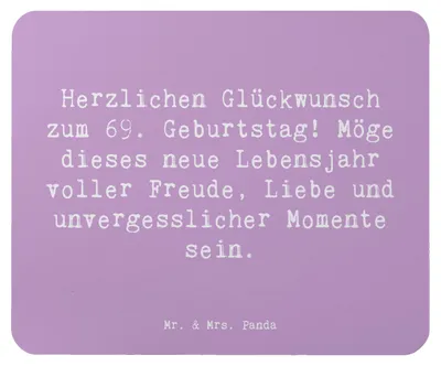 Produktbild von Mr. & Mrs. Panda Mousepad Spruch 69. Geburtstag Glückwunsch - Lavendeltraum - Geschenk, Freude, Geburtstagswünsche, mauspad laptop, glücklich, Freunde, neues Lebensjahr