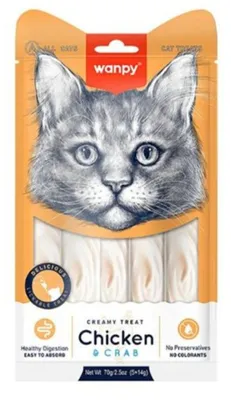 Produktbild von WANPY für Katzen „Creamy Treat CHICKEN & CRAB“ 70 g - Huhn und Krabbe
