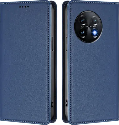 Image de Etui en cuir pour OnePlus 11, étui magnétique en cuirPolyuréthaneavec support Bleu foncé