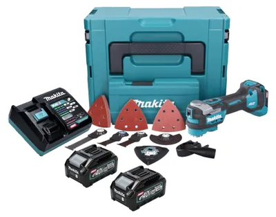Image de Makita TM 001 GM203 Outil multifonctions sans fil 40 V max Starlock Max Brushless + 2x batterie 4,0 Ah + 37 pces accessoires + chargeur + Makpac