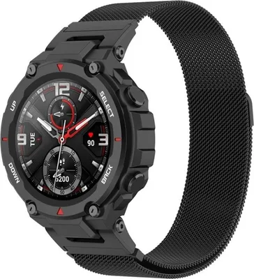 Produktbild von Strap-it Milanese Armband - Kompatibel mit Amazfit T-Rex (Pro) Armband Ersatzarmband Edelstahl - Armband mit Magnetverschluss - Hochwertiges Material - für T-Rex (Pro) Armband Schwarz