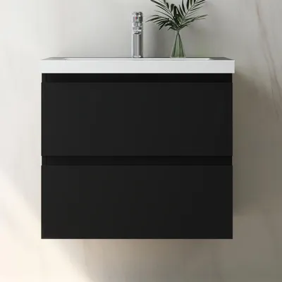 Produktbild von Waschtisch mit Unterschrank 60cm Alast Badmöbel Set Matt Schwarz Waschbecken mit Unterschrank MDF Softclose