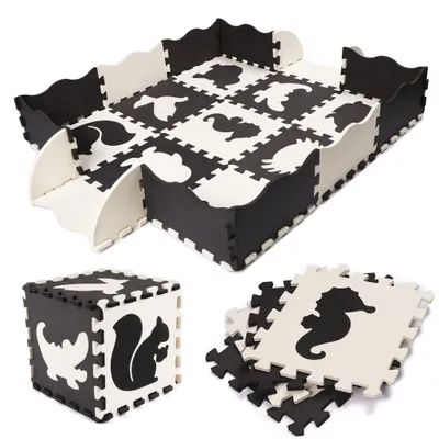 Productafbeelding van Schuimpuzzelmat / box voor kinderen 25el. Zwart en wit