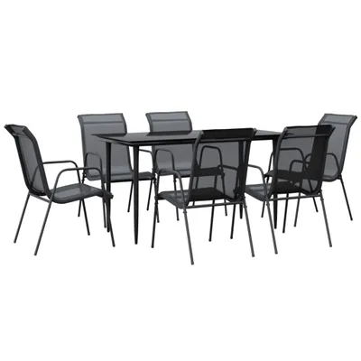Produktbild von vidaXL 7-tlg. Garten-Essgruppe Schwarz Stahl und Textilene