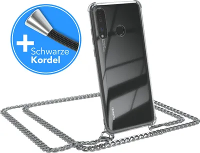 Produktbild von EAZY CASE Metall Handykette für Huawei P30 Lite, Handyhülle mit Umhängeband, Silikonhülle, Metallkette für Smartphone in Silber