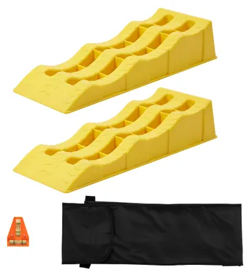 Obrázek produktu pro XPOtool Klíny pod kola pro karavany, nosnost 3,5 t, 2 kusy, žluté, rozměry 605 x 205 x 120 mm, vyrovnávací klíny vyrobené z HDPE, stabilní podložky pro karavany a kempování