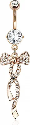 Produktbild von Bauchnabelpiercing Schleife Anhänger vergoldet Bananabell Rosegold Zirkonia Chirurgenstahl rosegold 10 mm