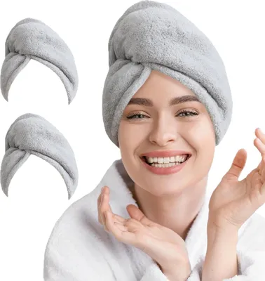 Produktbild von INF Schnell trocknende Haartücher 2er-Pack: Superabsorbierend, Mikrofaser, Grau