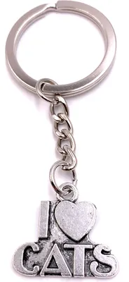 Produktbild von Onwomania Schlüsselanhänger I liebe Katzen Katzenliebhaber Silber Metall Anhänger Charm