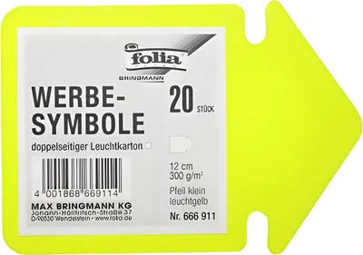 Image de Folia Symbole publicitaire 300g/m² Flèche 12cm, double face, 20 pièces, jaune fluo