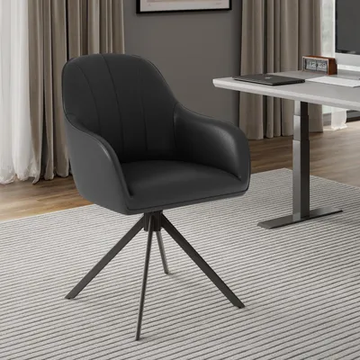Produktbild von Hawthyhome 4-Fußstuhl,Esszimmerstühle drehbar Polsterstuhl mit Armlehne & Metallbeinen Moderner Küchenstuhl für Esszimmer, Wohnzimmer, Büro, Schwarz