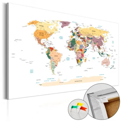 Obrázek produktu pro Korkový obraz z netkané textilie - Mapa světa 120x80 cm mapy k-B-0010-p-b