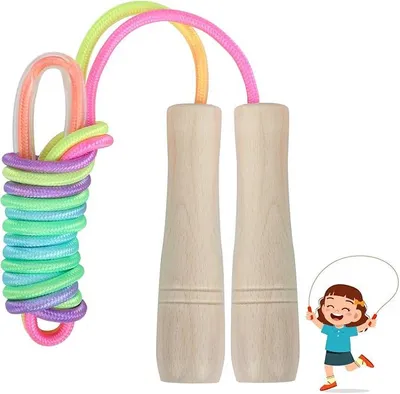 Produktbild von PolkaHome® Springtouw für Kinder und Erwachsene, 260 cm, verstellbar, Holzgriff, Regenbogen, Fitness, Outdoor