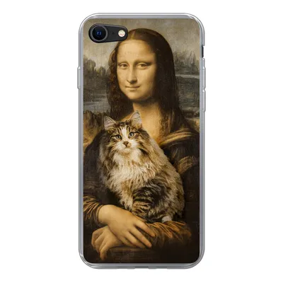 Produktbild von MuchoWow® Handyhülle Schutzhülle Hülle für iPhone 8 Mona Lisa - Katze - Leonardo da Vinci - Vintage - Kunstwerk - Alte Meister - Gemälde Silikon Softcase Handy Hülle - Schutzhaube