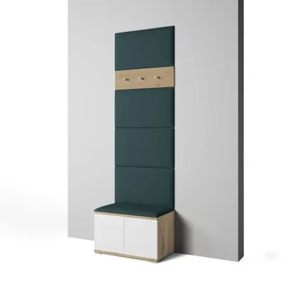 Produktbild von Garderoben-Set Aura version 6 mit Schuhregal und Polsterplatten, Ideal für Flur und Eingangsbereich (Weiß / Eiche Artisan, Trinity 28)