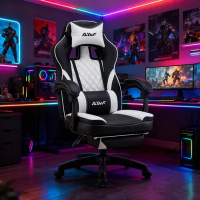 Imagen del producto de Silla de juego - Silla para videojuegos - Silla de escritorio - Silla de oficina - Silla de trabajo - Reposapiés ajustable