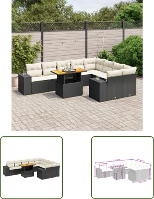 Produktbild von The Living Store 10-tlg. Garten-Sofagarnitur mit Kissen Schwarz Poly Rattan