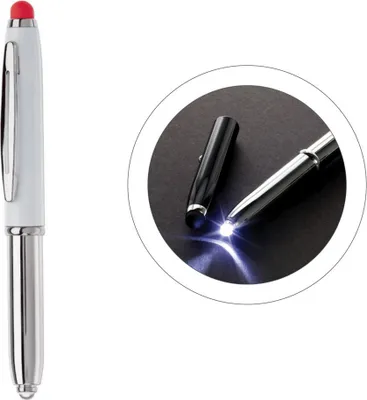 Produktbild von Touchpen Kugelschreiber / mit LED Licht / Farbe: silber/weiß mit roten Stylus