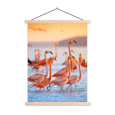 Produktbild von MuchoWow® Textilposter Flamingo - Tiere - Wasser - Rosa 120x160 cm mit holzfarbenen Rahmen - Plakatkarton