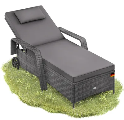 Image de Casaria® Chaise longue en polyrotin Gris Anthracite