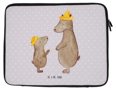 Produktbild von Mr. & Mrs. Panda Laptop Tasche Bären mit Hut 33 x 42 cm - Grau Pastell - Geschenk, Notebook, Kinder, Notebooktasche, Paps, Vatertag, Laptoptasche, Hülle, Muttertag