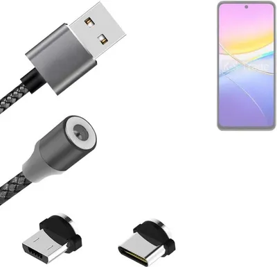 Produktbild von K-S-Trade Hochwertiges Magnet-Lade-kabel Sync-Kabel Daten-Kabel kompatibel mit Vivo Y37 5G mit USB-Typ-C-Anschluss und Micro-USB-Anschluss 2A bis zu