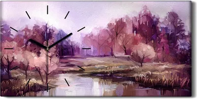 Produktbild von Leinwand Wanduhr Wandkunst Uhr Geräuschlos 60x30 Malerei Wald Bäume Wasser Kunst - schwarze Hände