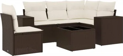 Produktbild von vidaXL 6-tlg. Garten-Sofagarnitur mit Kissen Braun Poly Rattan