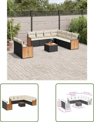 Produktbild von The Living Store 10-tlg. Garten-Sofagarnitur mit Kissen Schwarz Poly Rattan