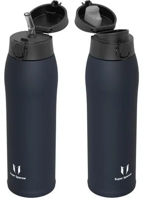 Produktbild von Edelstahl Thermosflasche 950ml Mitternachtsblau BPA-Frei mit 2 Deckeln
