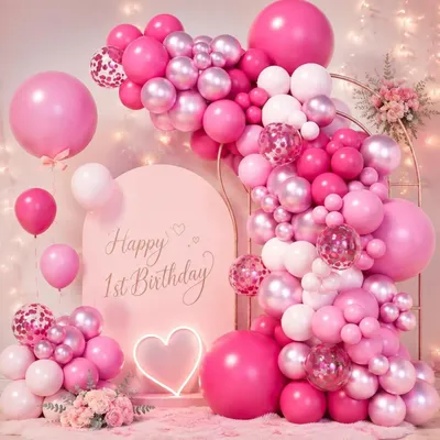 Productafbeelding van Ballonnen set voor verjaardag, roze, 115 stuks. Roze slingers voor meisjes, babyshower of bruiloft