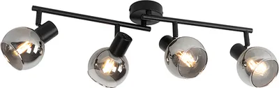 Produktbild von QAZQA - Art Deco Art-Deco-Deckenleuchte I Deckenlampe I Lampe I Leuchte schwarz mit Rauchglas 4-flammig Spotbalken-flammig - Vidro I Wohnzimmer I Schlafzimmer - Länglich - LED geeignet E14
