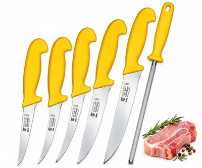Produktbild von SMI Küchenmesser Set 6-teilig – Solingen Edelstahl Messer (Kochmesser, Metzgermesser, Fleischmesser, Ausbeinmesser) – Profi Schlachtermesser