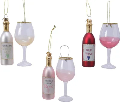 Productafbeelding van Wijnfiguur glas kadoset assorti 2st kerstbal hangdeco kerst Decoris