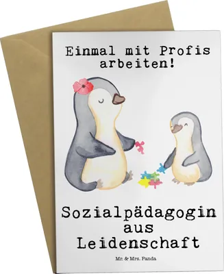 Produktbild von Mr. & Mrs. Panda Beileidskarte Sozialpädagogin Leidenschaft - Weiß - Geschenk, hochzeitskarten, osterkarte, einladungskarten, osterkarten, weihnachtskarten, Grußkarten