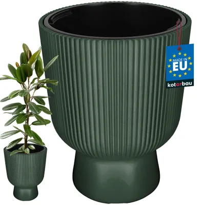 Obrázek produktu pro KOTARBAU® Květináč, průměr 39 cm, vhodný pro orchideje, vnitřní květináč, venkovní květináč, květináč se základnou, žebrovaný, tvar kalichu, plastový, zelený