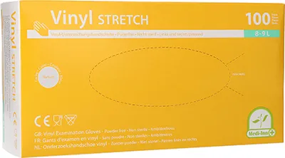 Produktbild von Medi-Inn Vinyl Stretch Einmalhandschuhe puderfrei (Large, 100 Stück)