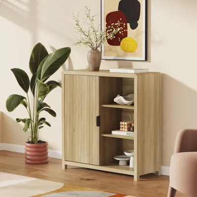 Zdjęcie produktu dla Komoda „Lukkodso” z drzwiami 82 x 75 x 30 cm Wygląd dębu, średnio jasny