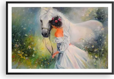 Produktbild von Gerahmtes Poster - Schwarzer Rahmen - Frau Wiese Pferd - 91,5x61 cm - Wand Bild - Wanddeko - Wandbilder - Kunstposter - Wandposter - Bilderrahmen - Bilder - Kunstdruck - Wandbild - P2BAA91x61-3470