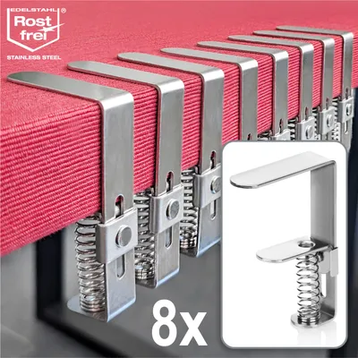 Produktbild von com-four® 8x Premium Tischdeckenklammer aus Edelstahl - Tischklammern mit Feder für Tische mit einer Stärke von 2,7 - 5,5 cm - Tischtuchklammer rostfrei für drinnen und draußen