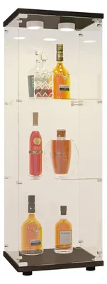 Image de Vitrine en verre - Meuble vitrine - 3 étagères - Avec éclairage LED - Portes verrouillables - Noir