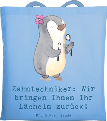 Produktbild von Mr. & Mrs. Panda Tote Bag Zahntechniker Lächeln - Sky Blue - Geschenk, Einkaufstasche, handgefertigte Geschenke, Jutebeutel, Produkte, Beruf, Berufspassion, Tasche