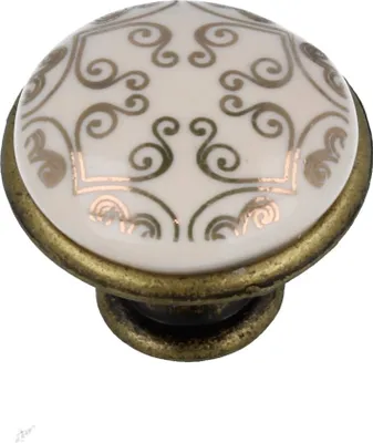 Produktbild von Möbelknopf Schrankknopf Porzellan mit Ornament alt Messing