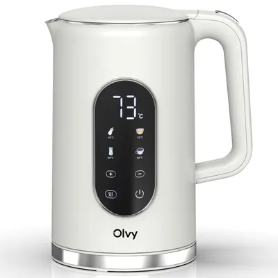 Produktbild von Olvy Wasserkocher Creme, Temperatureinstellung 1,7L – LCD-Display, 2200W, BPA-frei, Warmhaltefunktion, Kalkfilter, Temperaturwahl 40–100°, Edelstahl