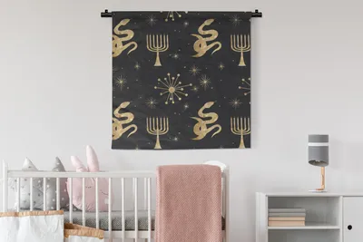 Produktbild von MuchoWow® Wandteppich Wandbehang Muster - Mond - Gold 90x90 cm Tapisserie Dekoration Wandtuch - Wandaufhänger
